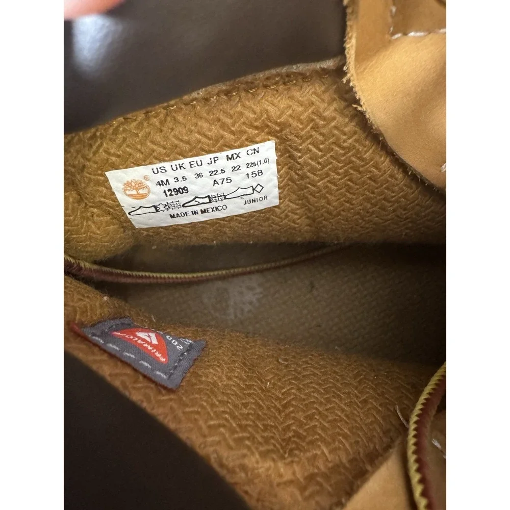Timberland Boots Boys Size 4 Wheat 6-Inch‎ Nubuck Lace Up Padded Collar A8398
